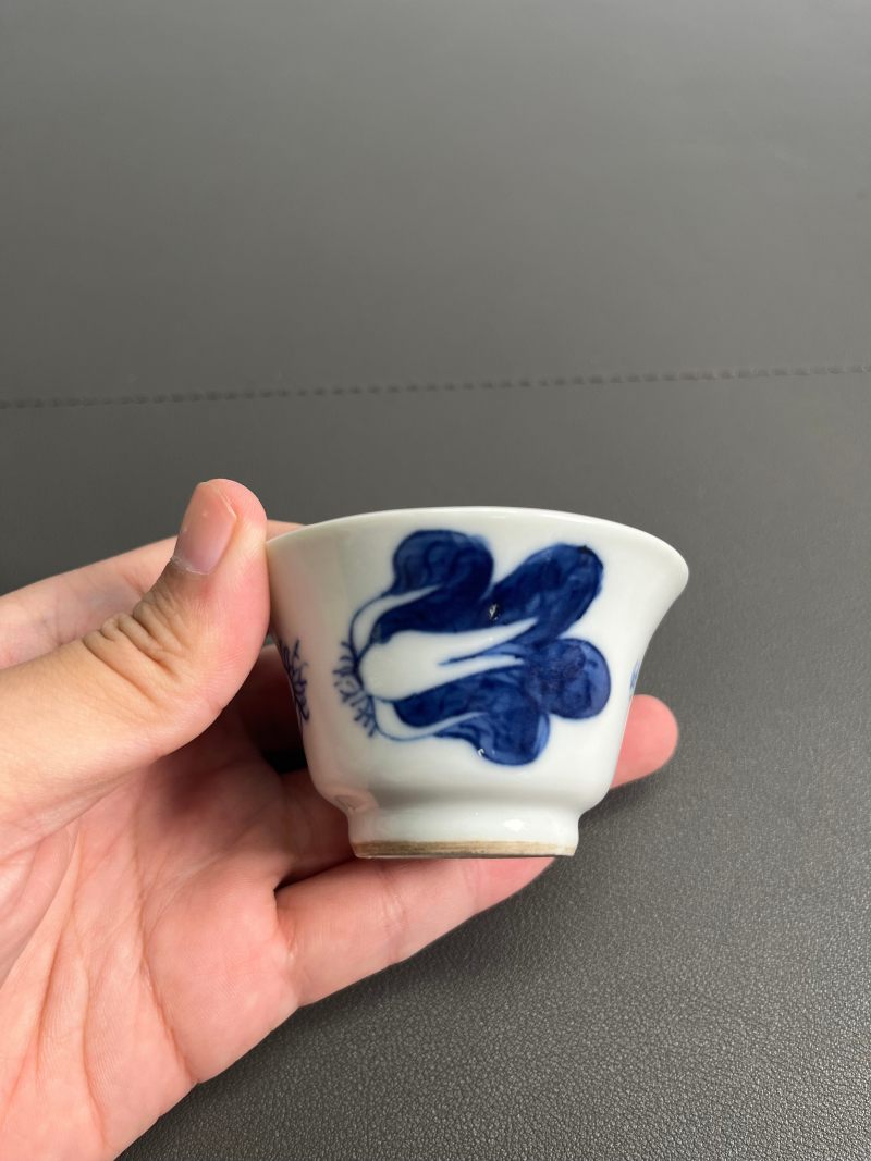 清宣统  青花白菜图诗文杯（一对） - 图14