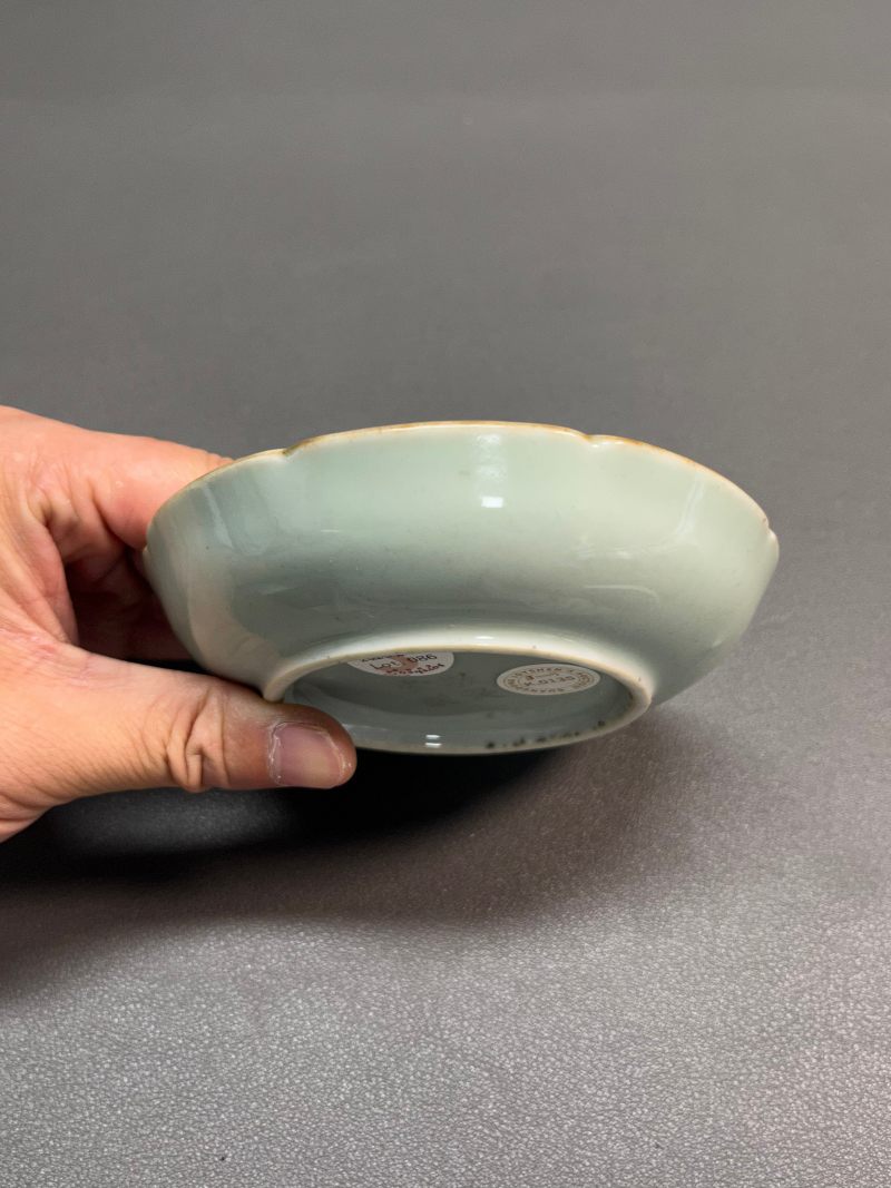 清乾隆  粉青釉调色盘（附老盒） - 图14