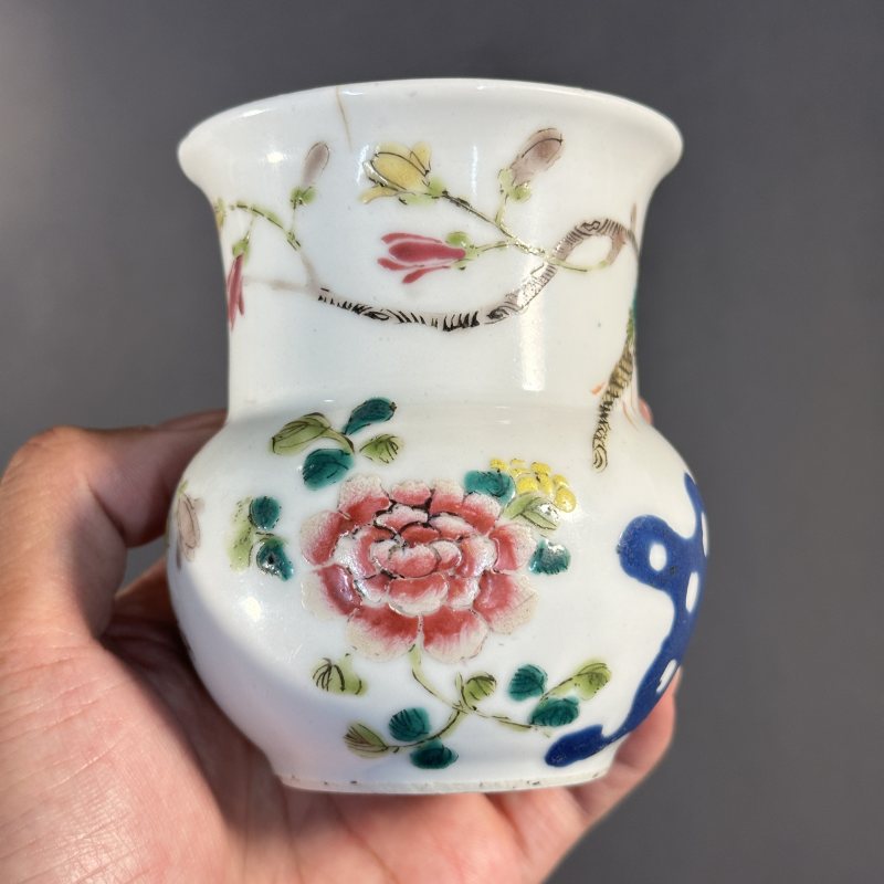 清 粉彩花鸟纹渣斗 - 图7