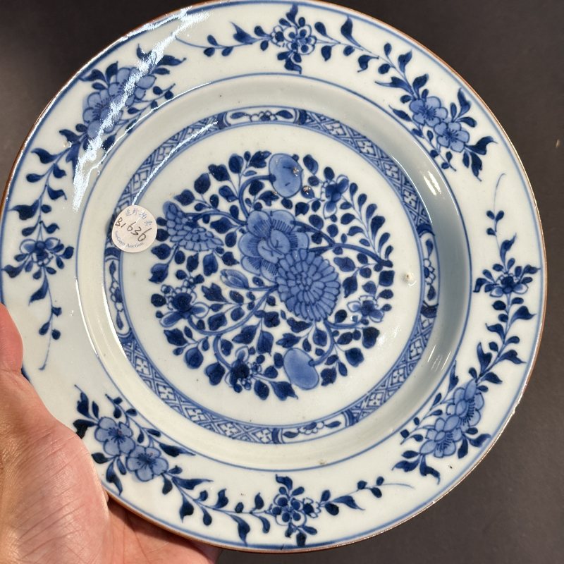 清康熙 青花花卉纹折腰盘 - 图3