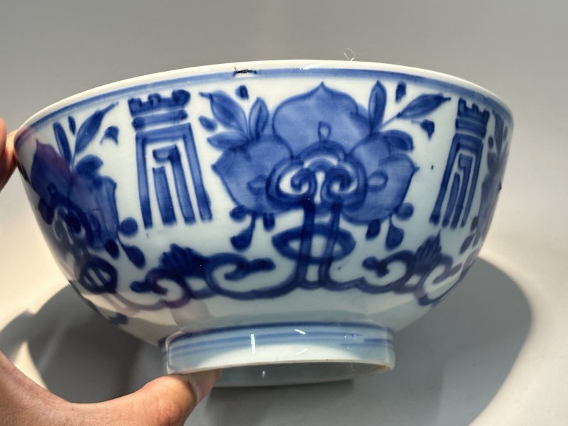 清康熙 青花百寿三多纹碗 - 图2