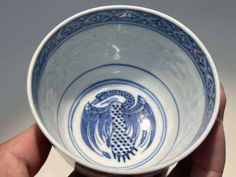 清光绪 青花玲珑瓷“祝寿千岁”图杯 - 图5