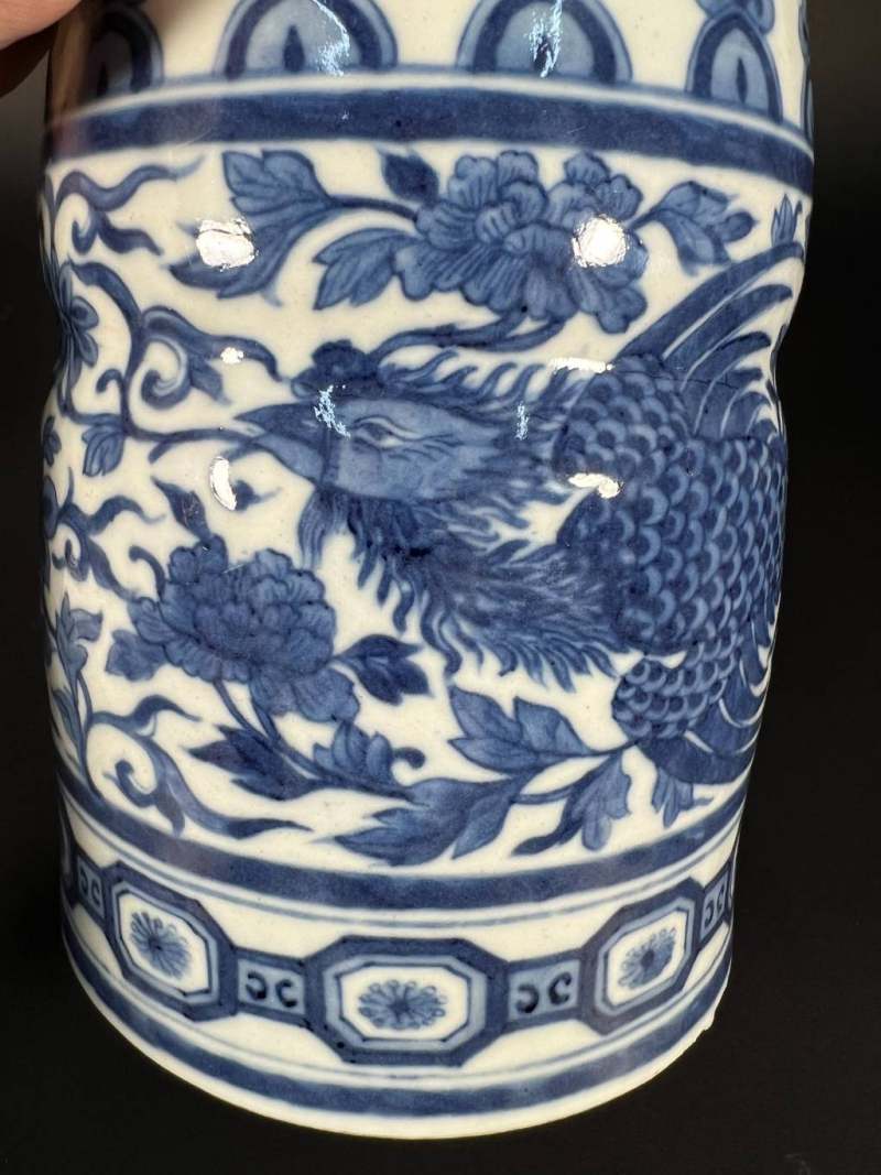 清嘉庆 青花凤穿花纹水指 - 图12