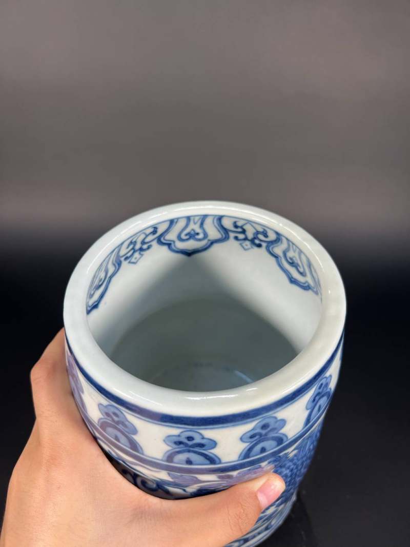 清嘉庆 青花凤穿花纹水指 - 图14