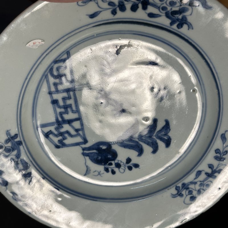 清康熙 青花竹石芭蕉纹折沿盘 - 图7