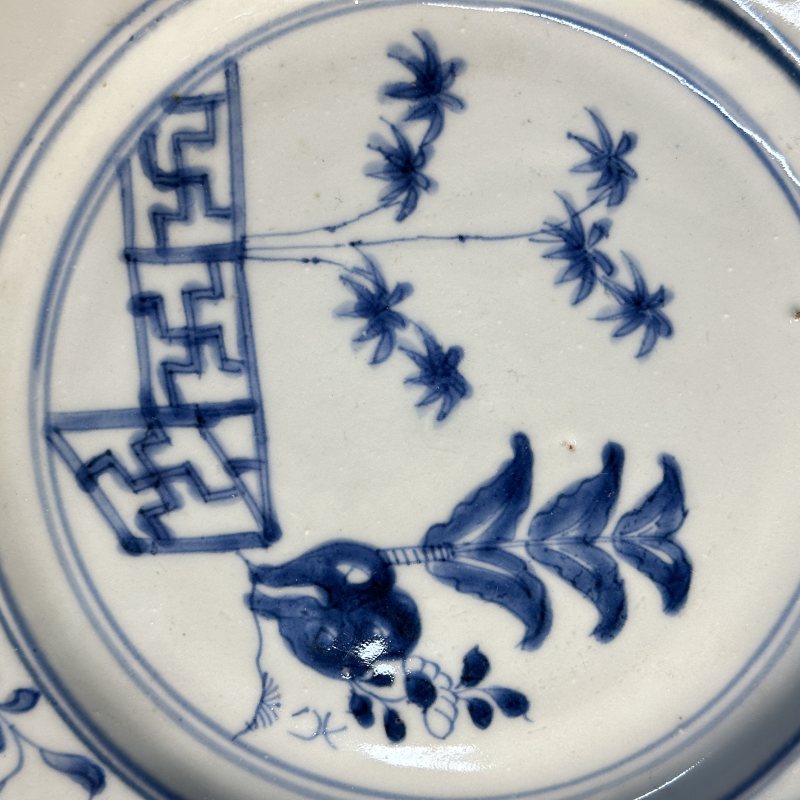 清康熙 青花竹石芭蕉纹折沿盘 - 图8