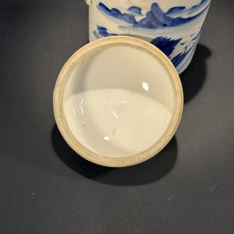 二十世纪 煨瓷青花山水纹盖盅 - 图7