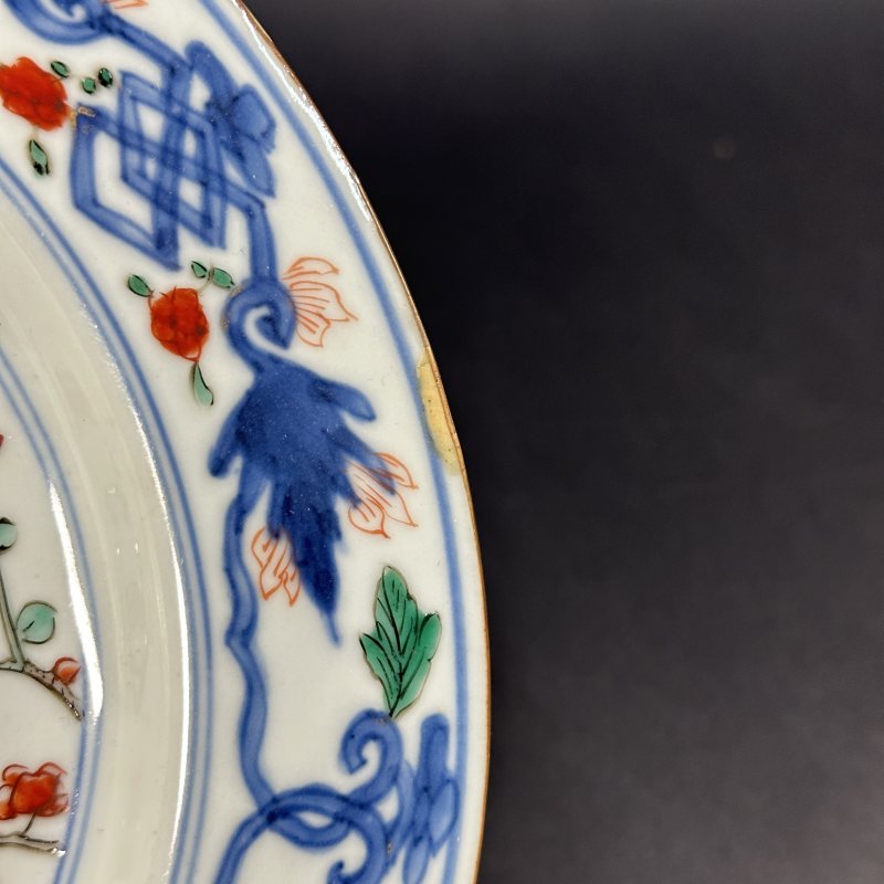 清康熙 青花五彩凤凰麒麟纹盘 - 图6