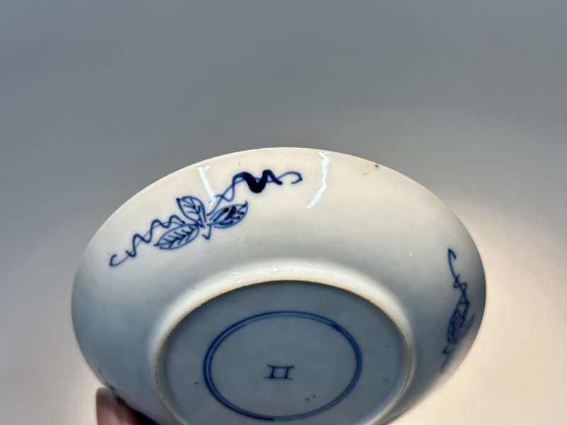 清康熙 青花开光花卉纹杯盘一套 - 图8