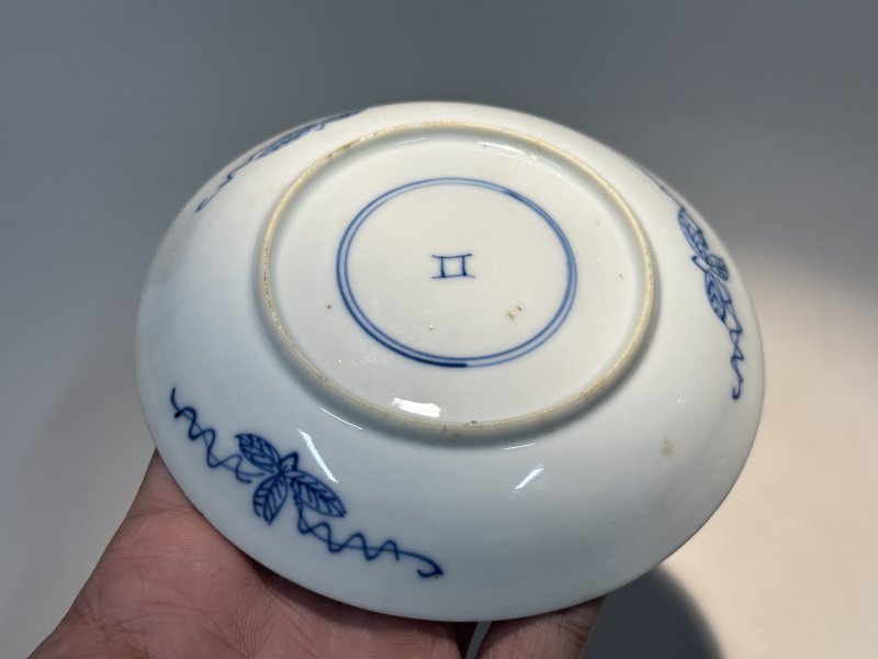 清康熙 青花开光花卉纹杯盘一套 - 图9
