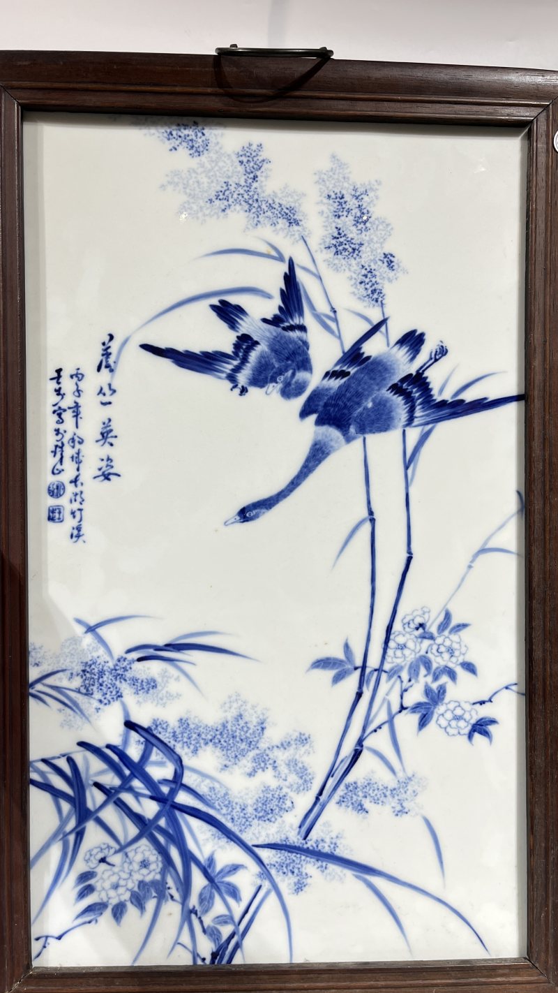 民国 王步风格青花芦雁图瓷板 - 图2