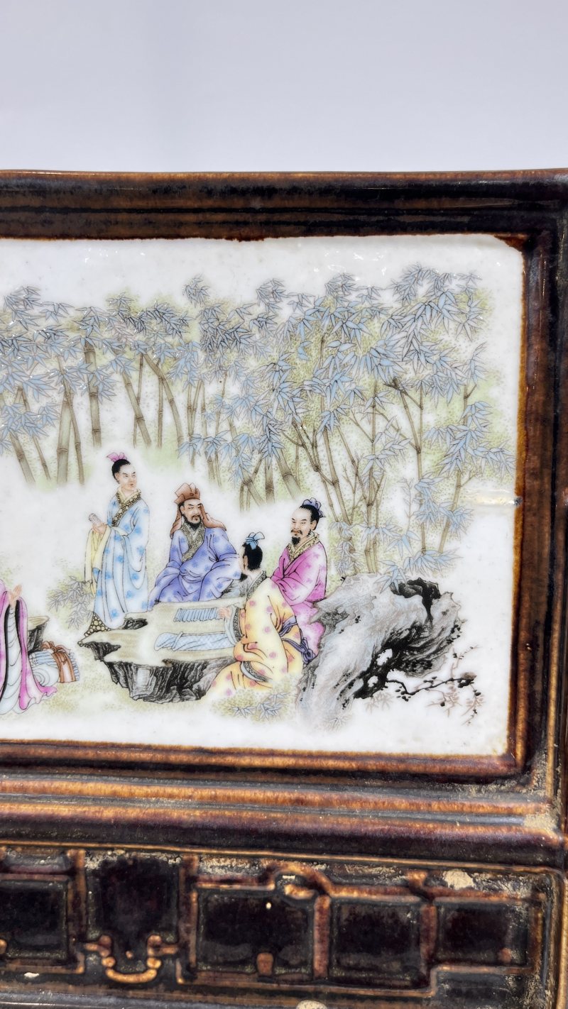 民国 新粉彩竹林七贤插屏 - 图3