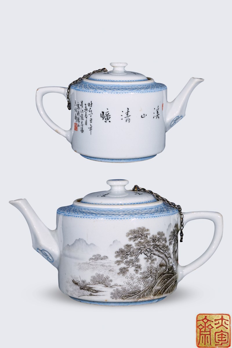 张志汤 墨彩山水人物诗文壶