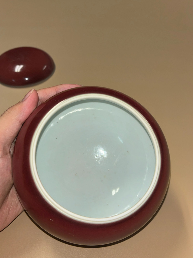 清雍正 霁红釉围棋罐 - 图8