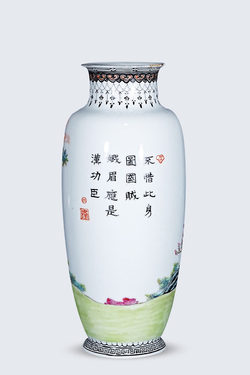 民国 粉彩"昭君出塞"诗文瓶 - 图8