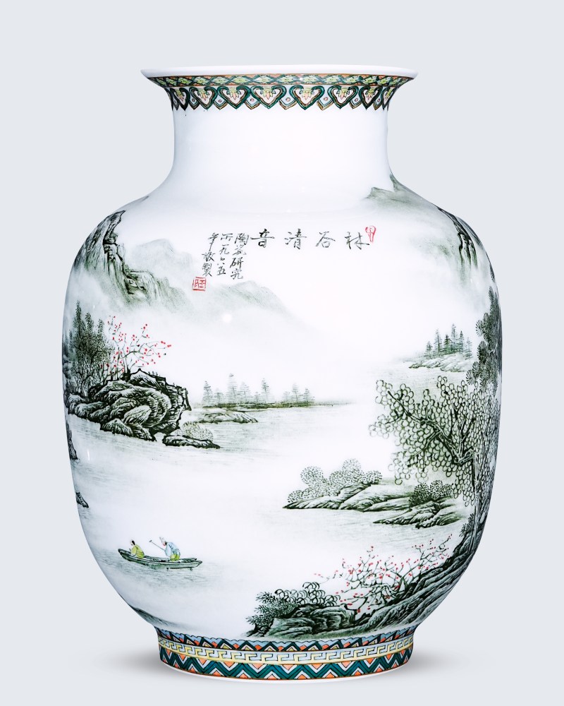五六七 新粉彩山水人物灯笼瓶 - 图10