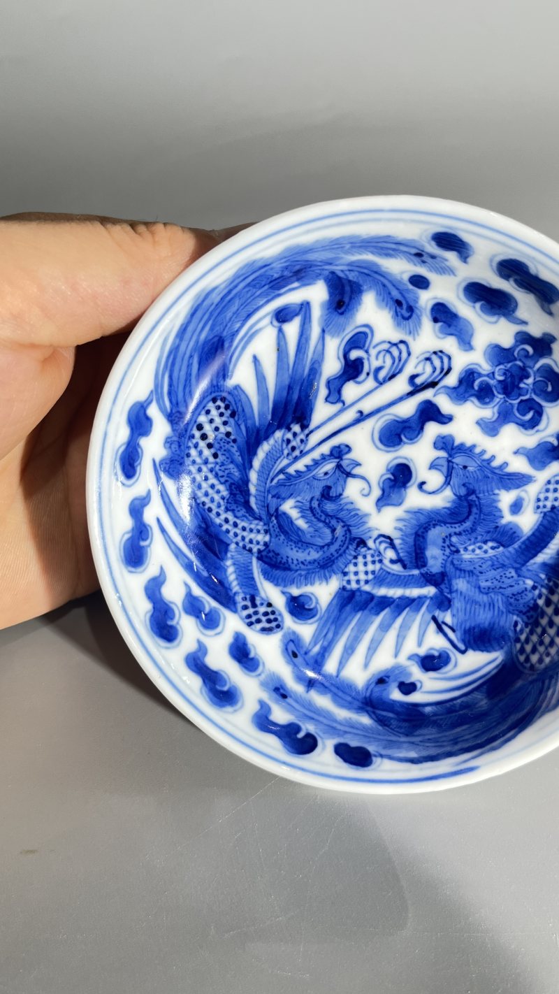 清 青花双凤纹盘 - 图4