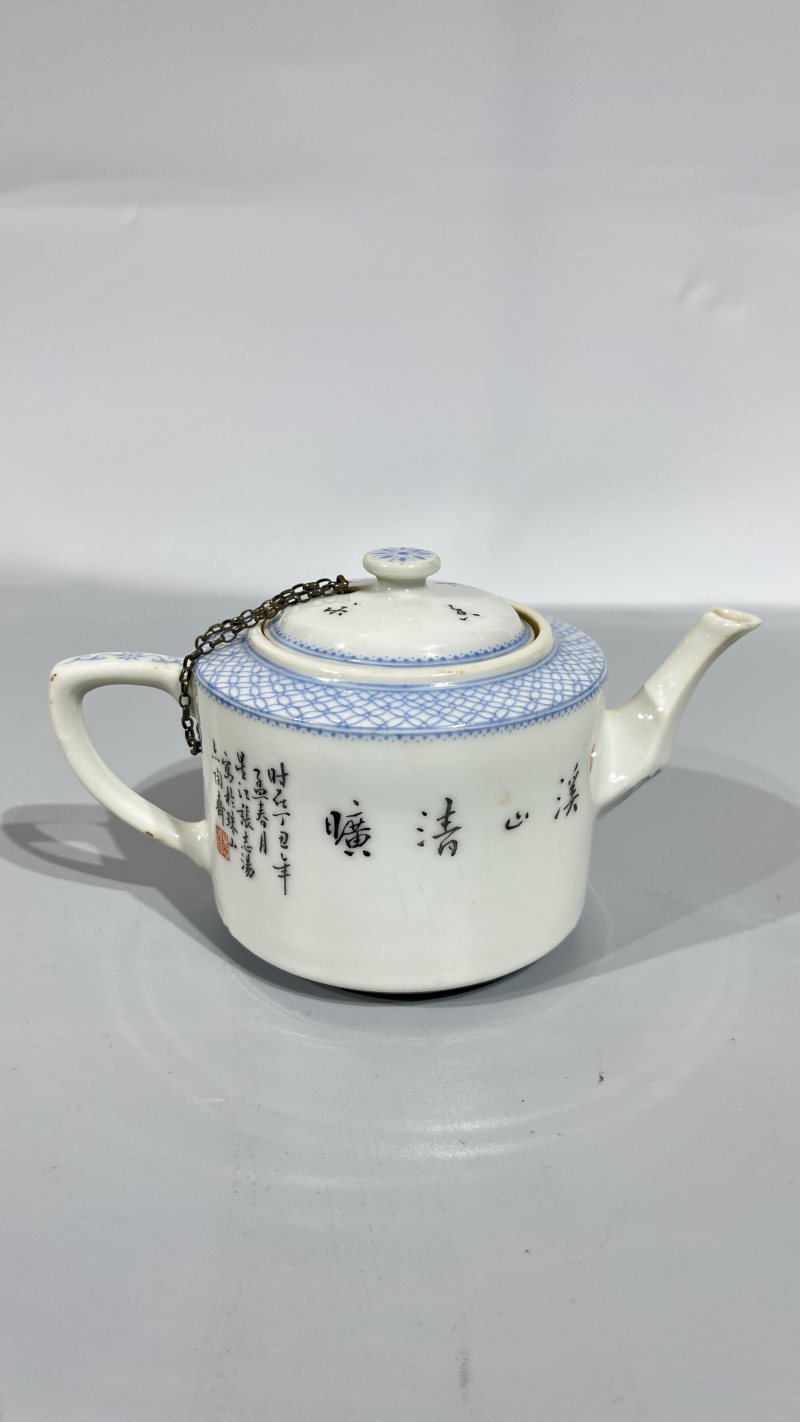张志汤 墨彩山水人物诗文壶 - 图3