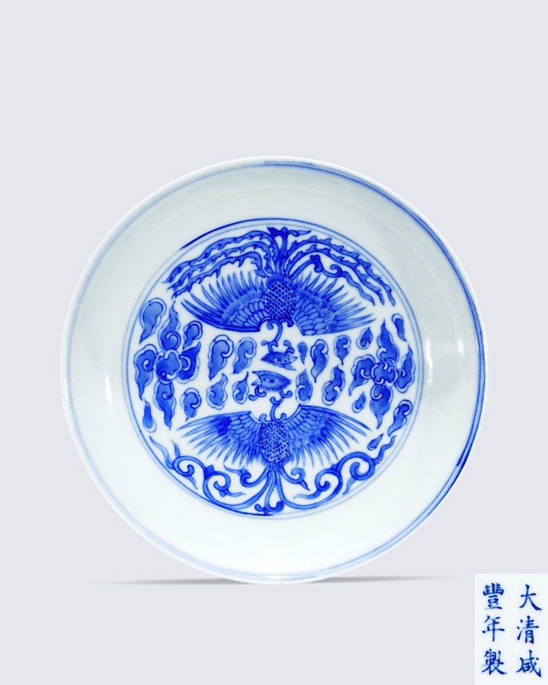 清 青花对头凤纹盘