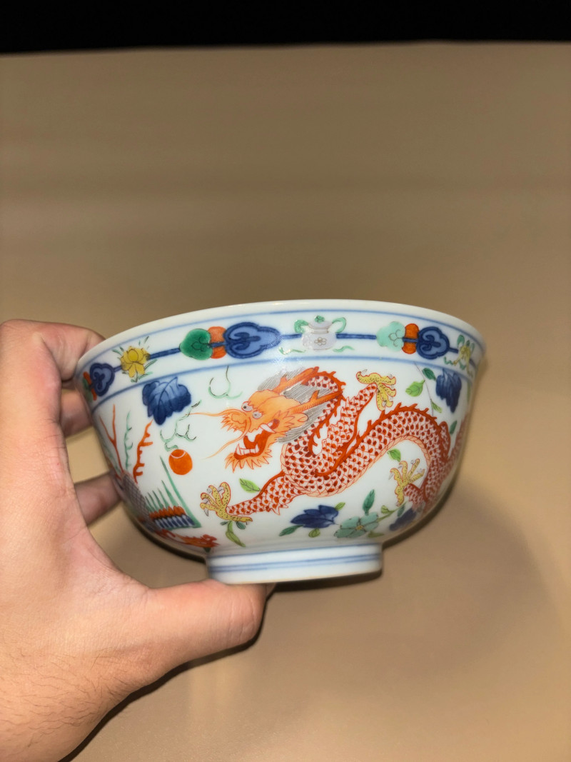 清道光 青花五彩龙凤纹碗 - 图6