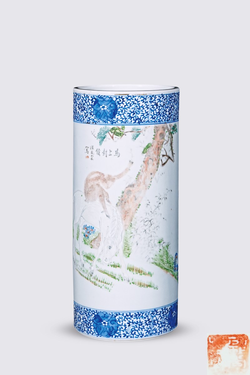 清光绪 汪友棠 浅绛彩人物故事帽筒