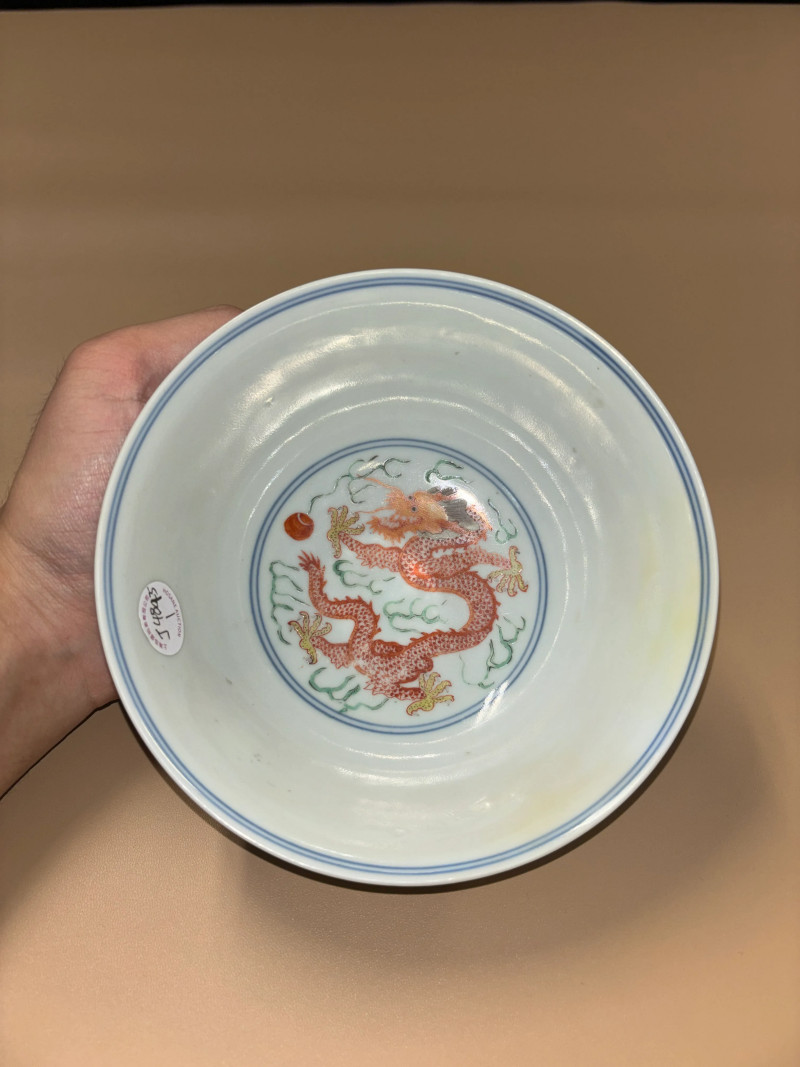 清道光 青花五彩龙凤纹碗 - 图7