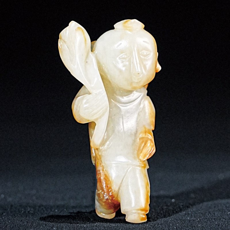 明早期 红沁持莲玉童子