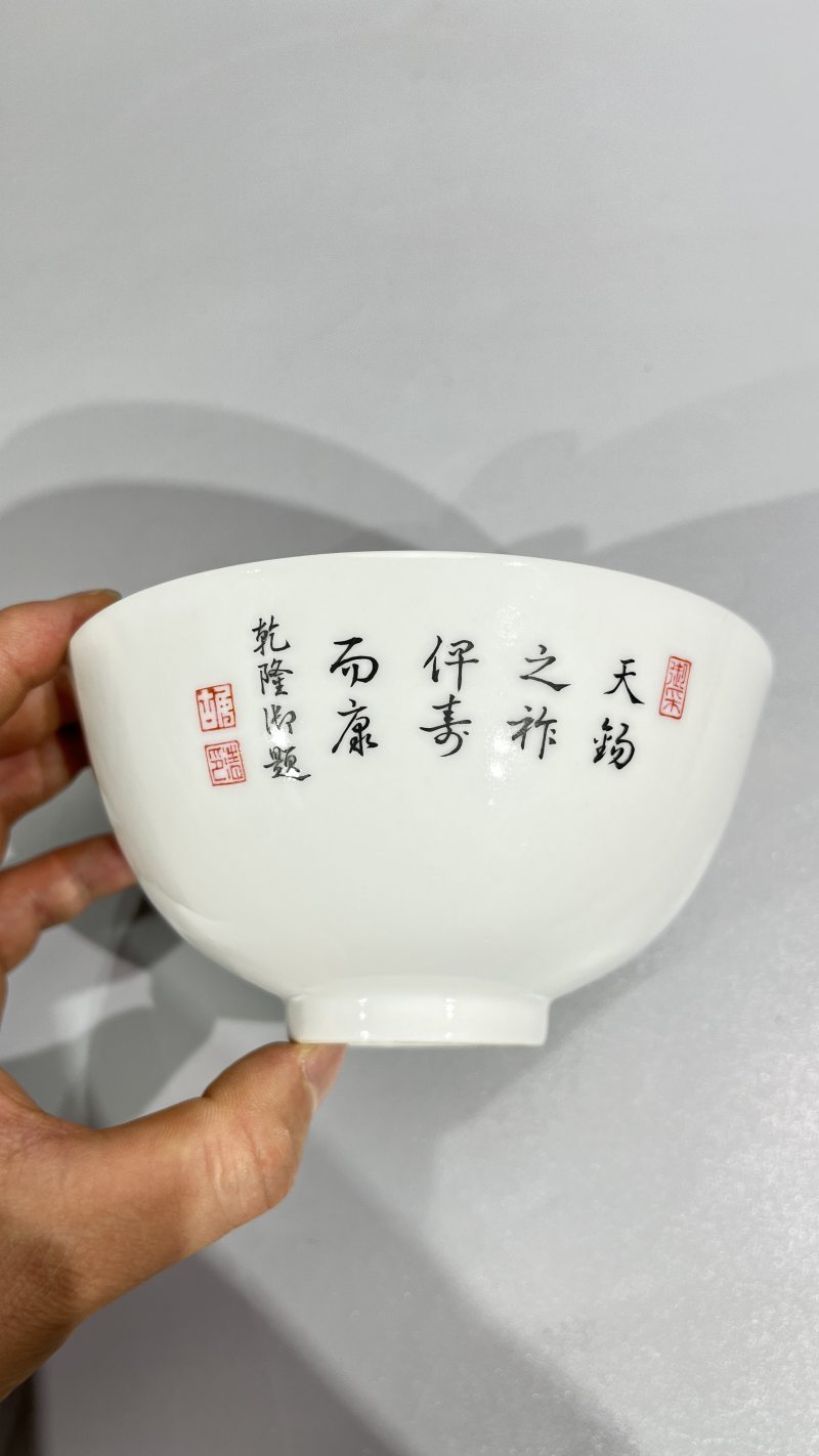 民国 粉彩富贵平安御题诗文碗 - 图5