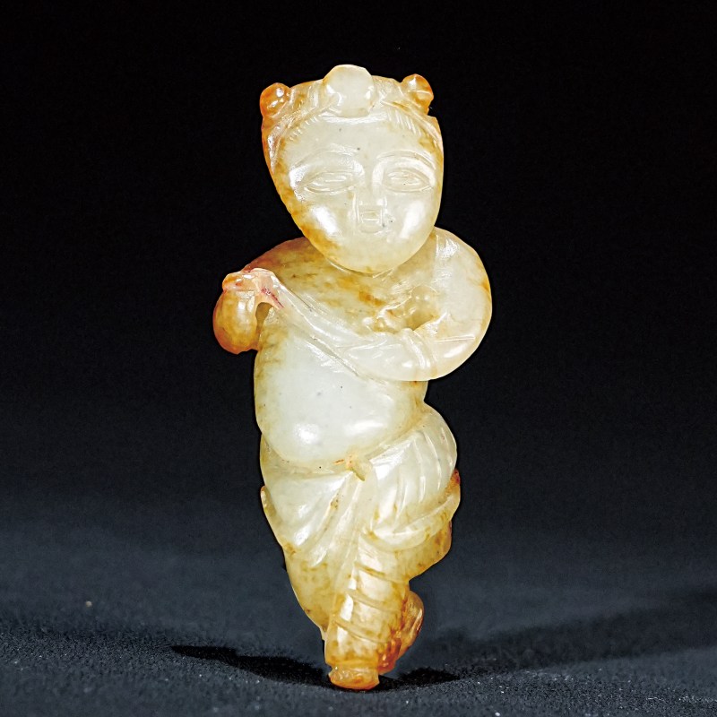 明 红沁玉童子