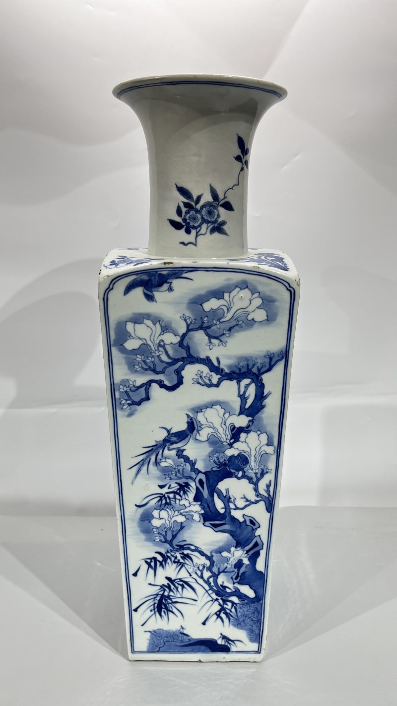 清 青花留白花鸟诗文瓶 - 图3