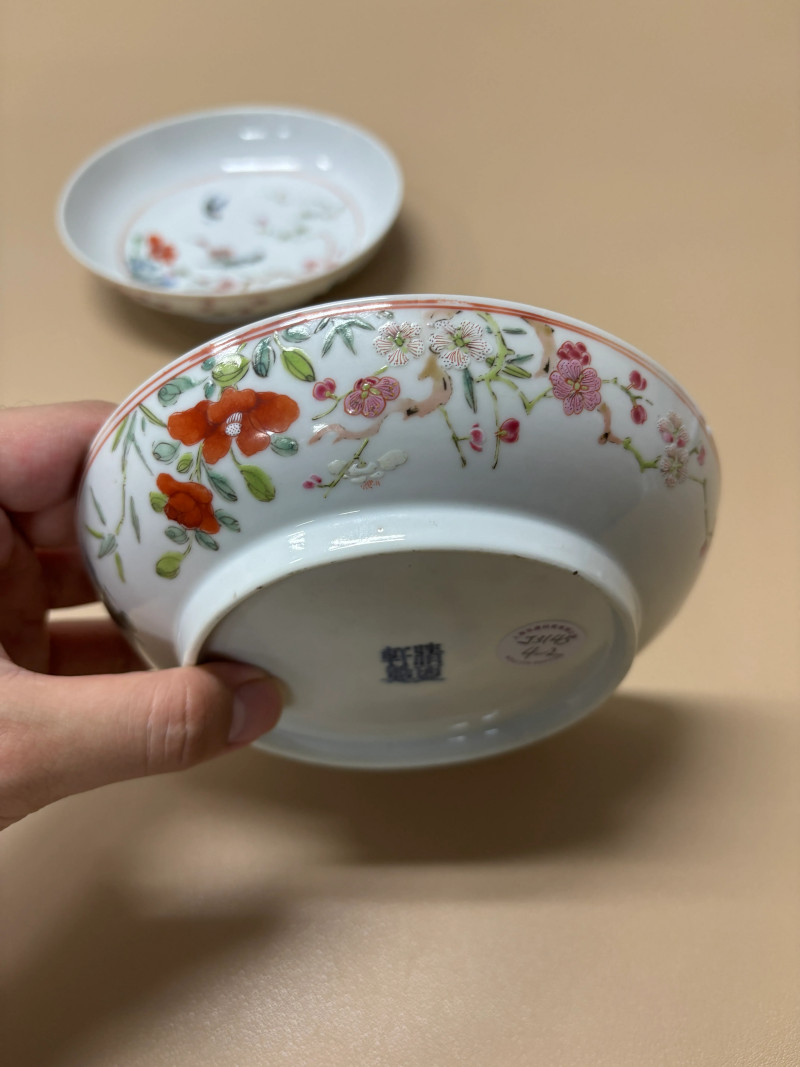 清乾隆 粉彩花鸟纹盘一对 - 图4