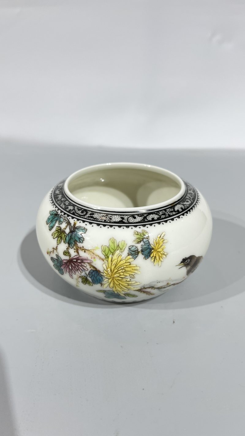 邓肖禹 新粉彩花鸟室温水盂 - 图2