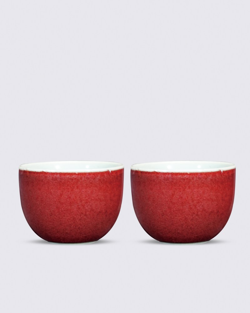 清 红釉杯（一对）