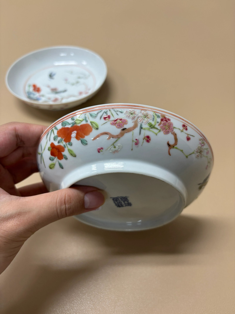 清乾隆 粉彩花鸟纹盘一对 - 图5