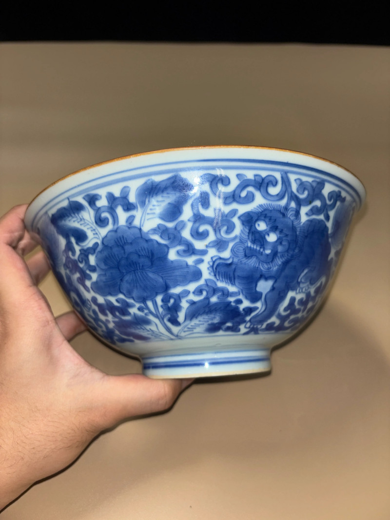 清康熙 青花狮子穿花大碗 - 图3
