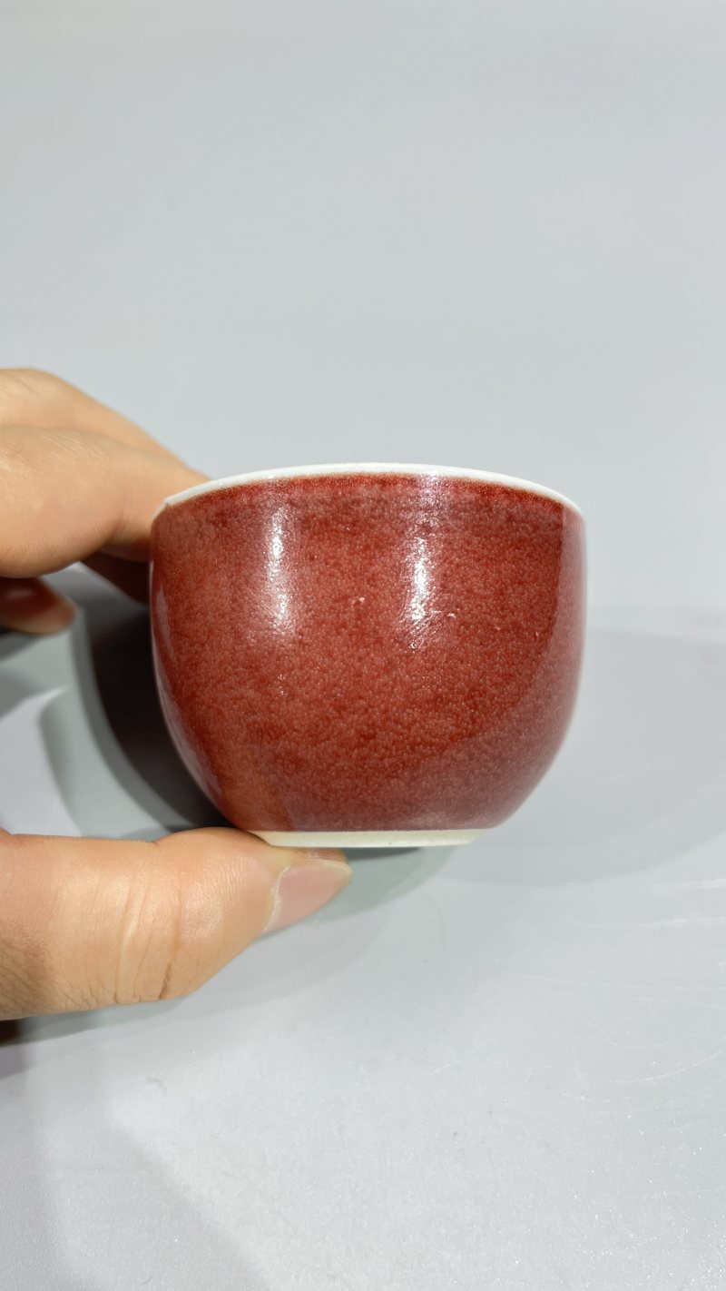 清 红釉杯（一对） - 图2
