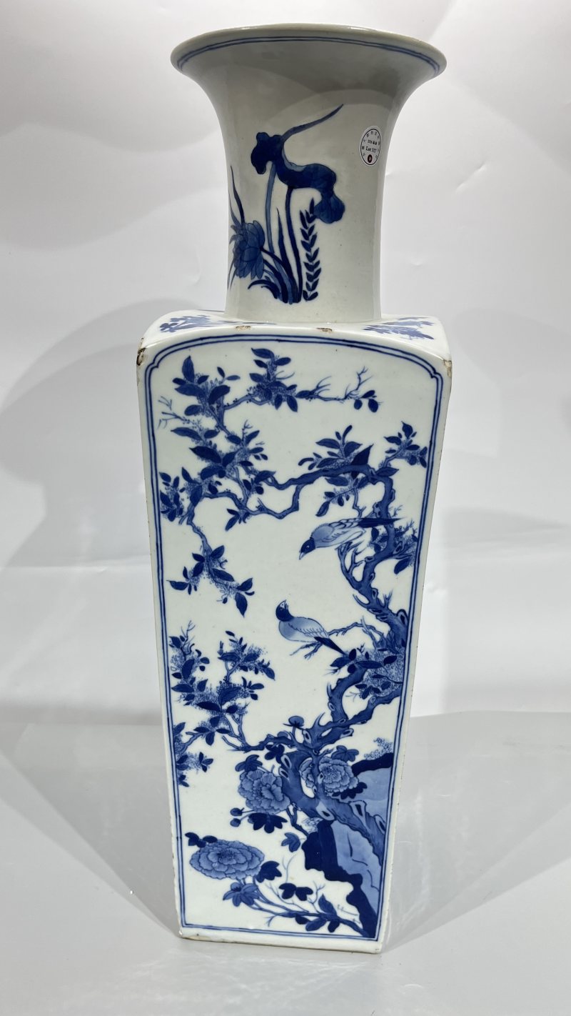 清 青花留白花鸟诗文瓶 - 图5