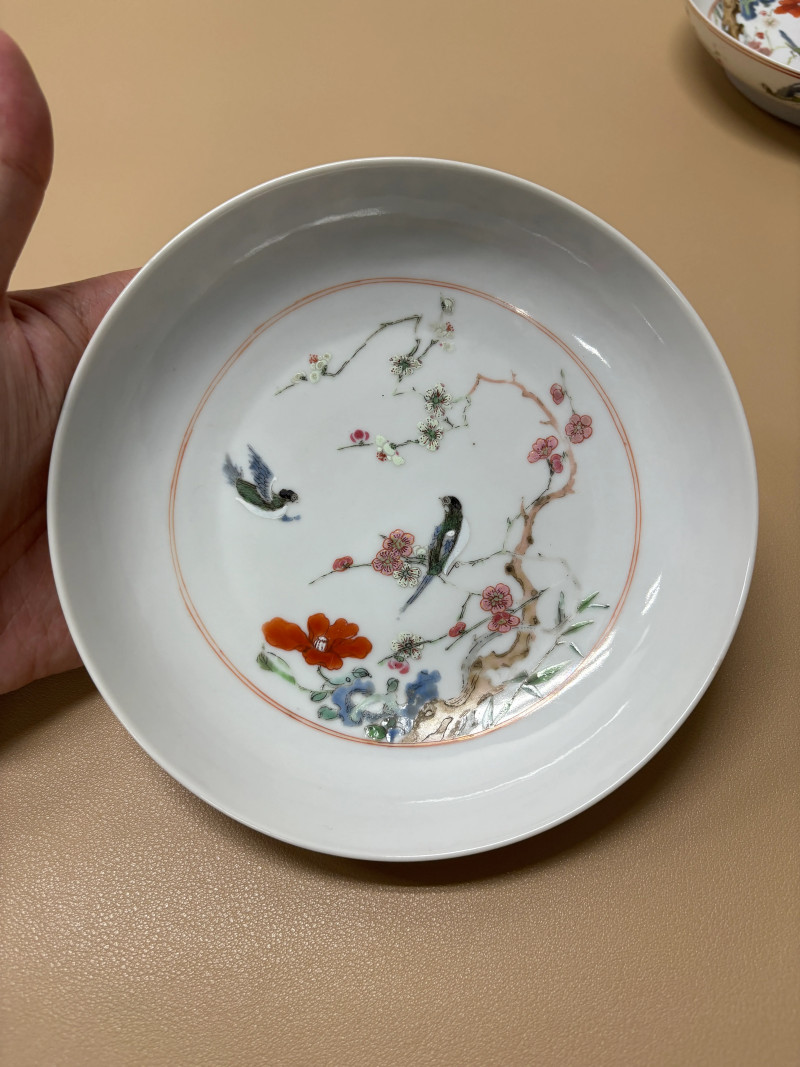 清乾隆 粉彩花鸟纹盘一对 - 图6