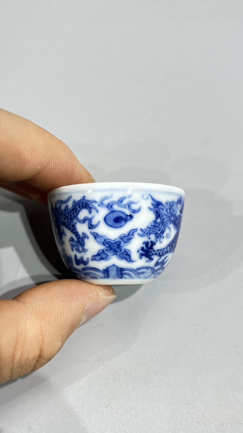 清道光 青花龙纹杯 - 图3