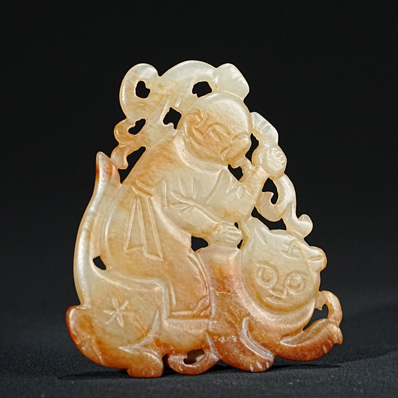 明 红沁童子骑虎玉佩