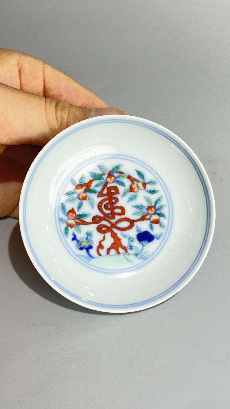 清 斗彩寿字桃纹笔掭（一对） - 图7