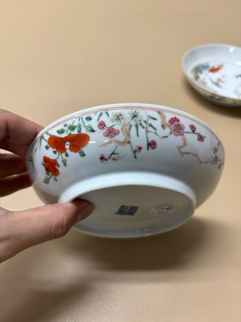 清乾隆 粉彩花鸟纹盘一对 - 图8