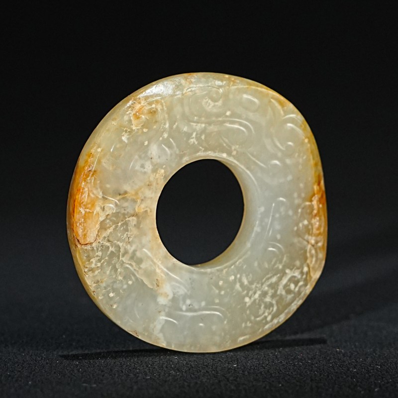 明 白玉夔龙纹玉环