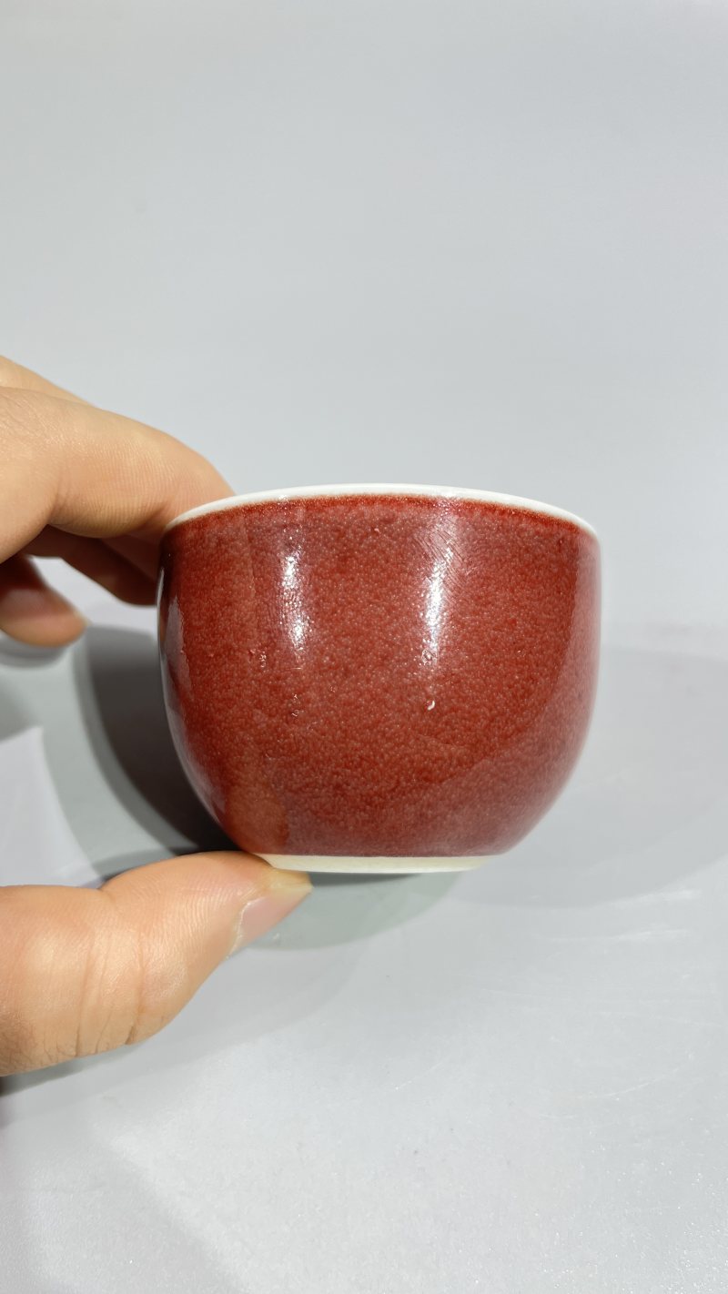 清 红釉杯（一对） - 图5
