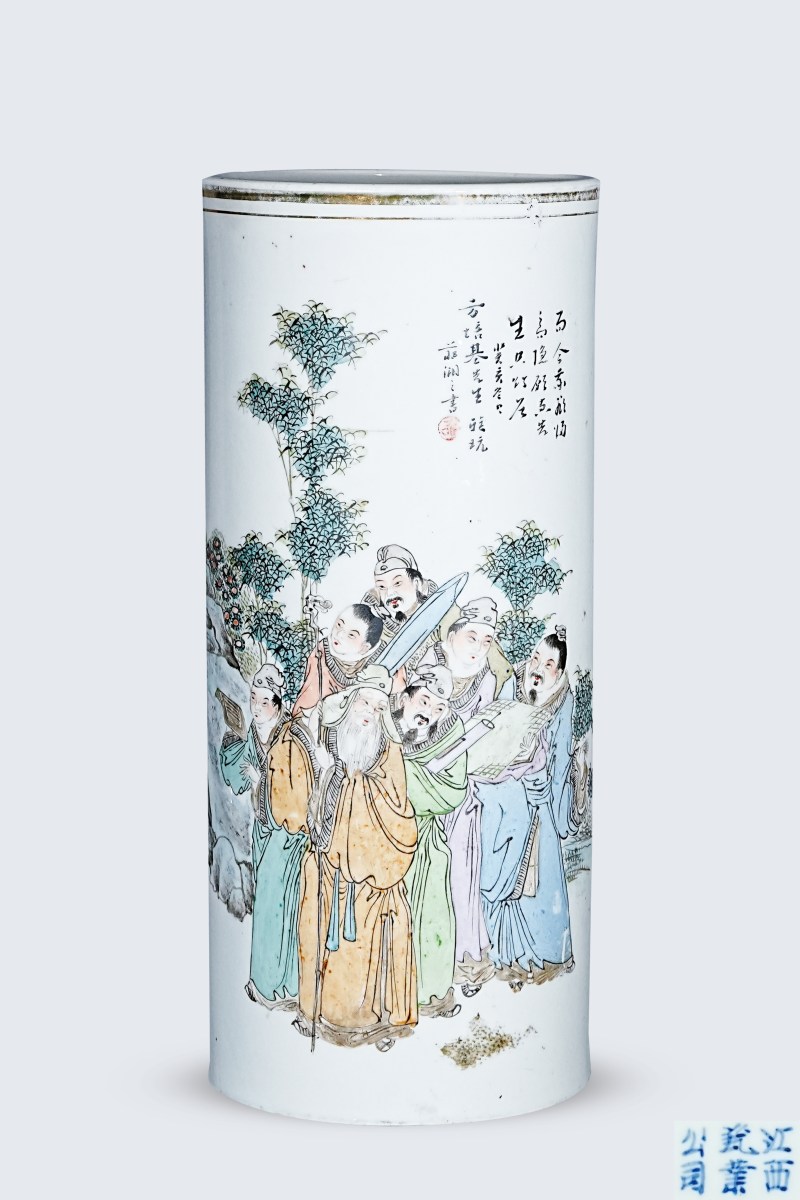 清 粉彩人物故事帽筒