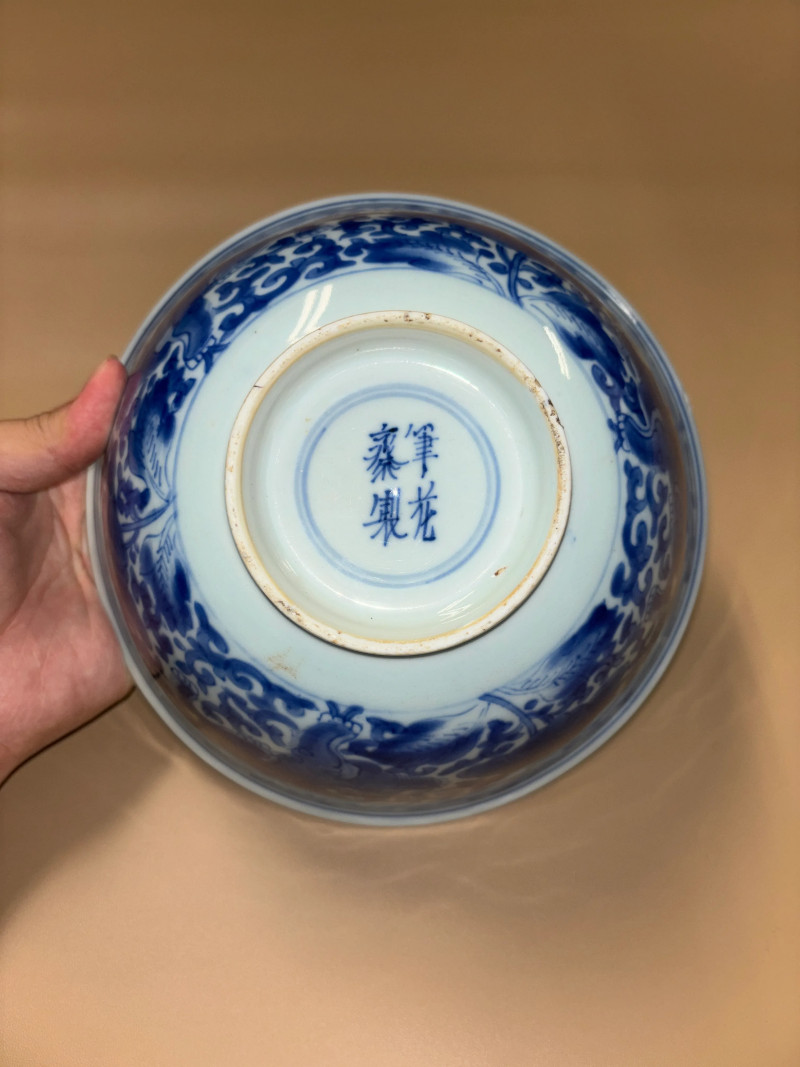 清康熙 青花狮子穿花大碗 - 图7