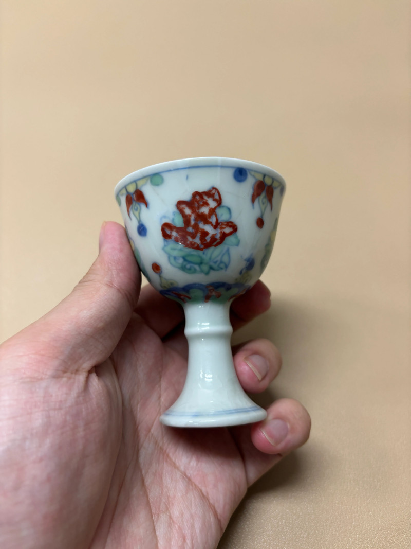 明成化 斗彩花卉纹高足杯 - 图4