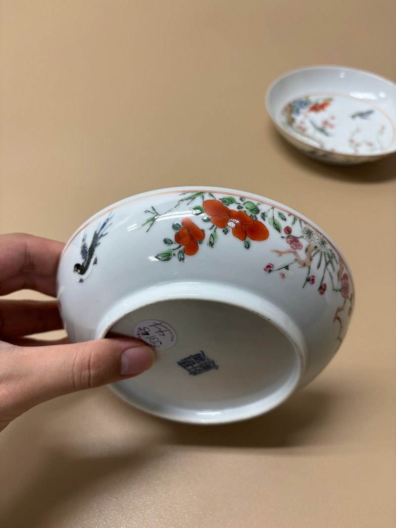 清乾隆 粉彩花鸟纹盘一对 - 图9