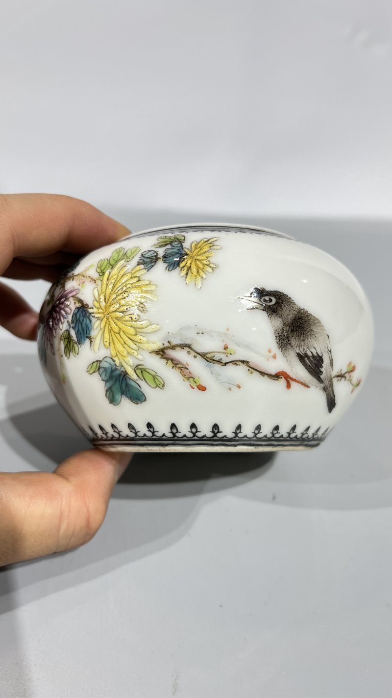 邓肖禹 新粉彩花鸟室温水盂 - 图7