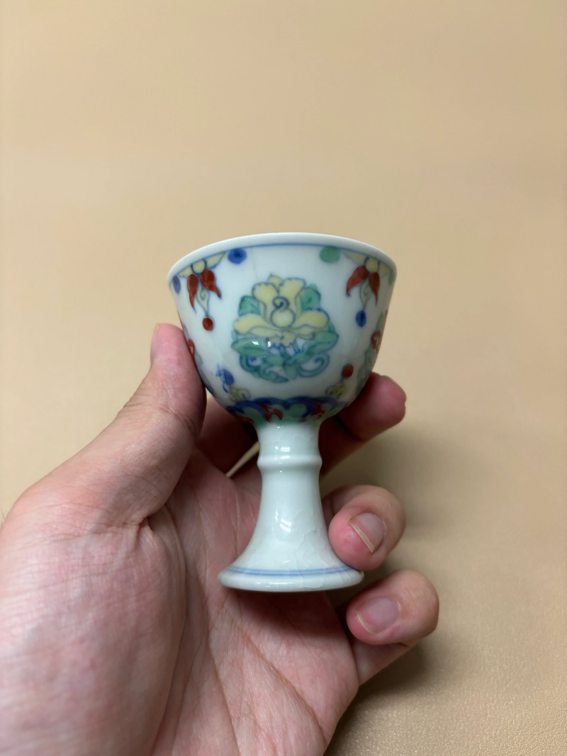 明成化 斗彩花卉纹高足杯 - 图5